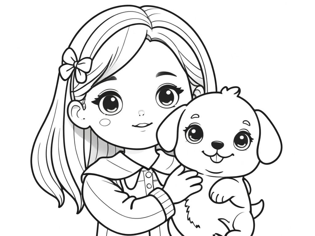 Bambina con cagnolino da colorare