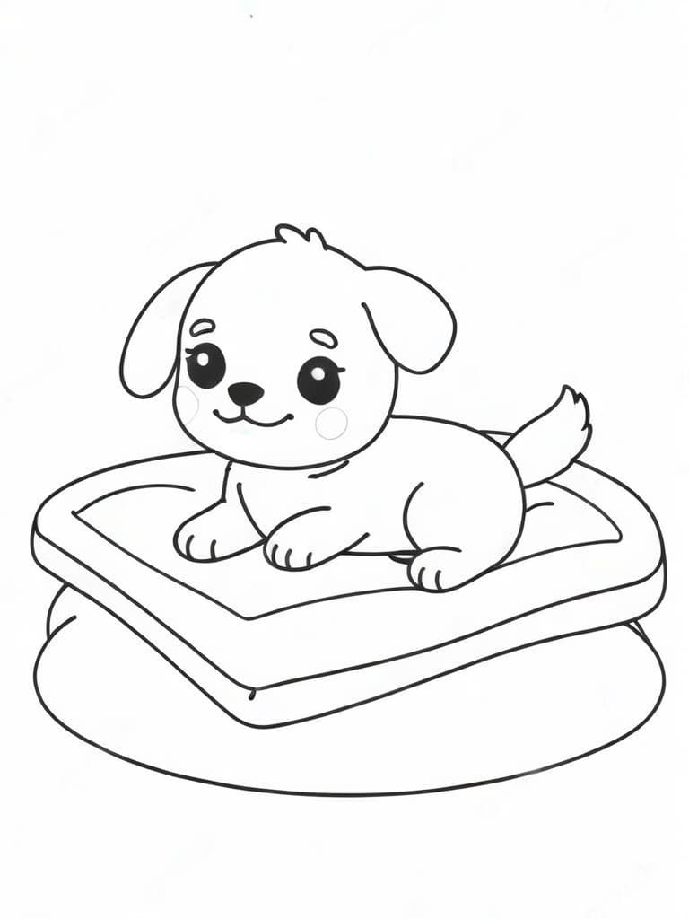 Cane su letto morbido da colorare