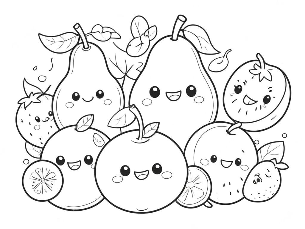 Frutta kawaii da colorare