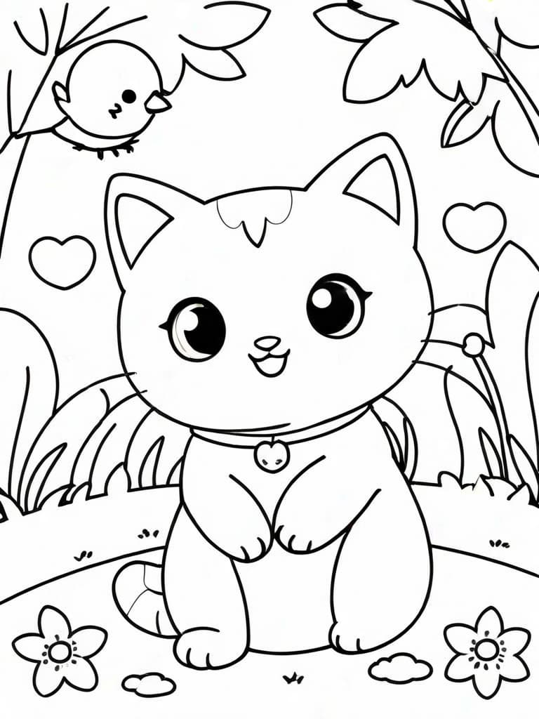 Gattino nel giardino magico da colorare