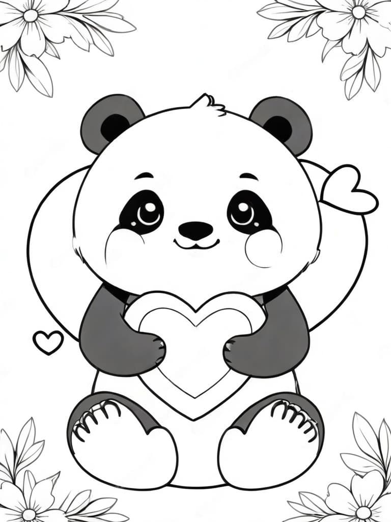 Panda con cuori da colorare