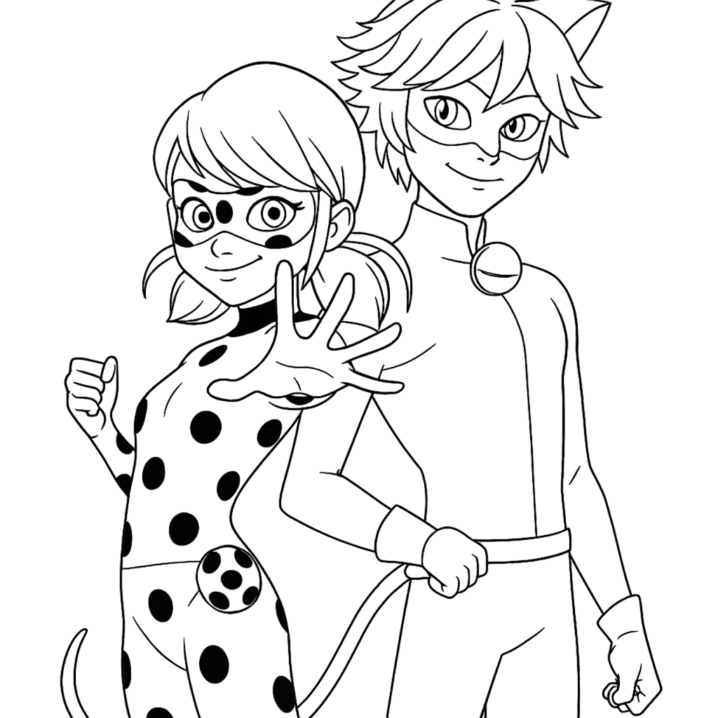 Ladybug con Cat Noir da colorare
