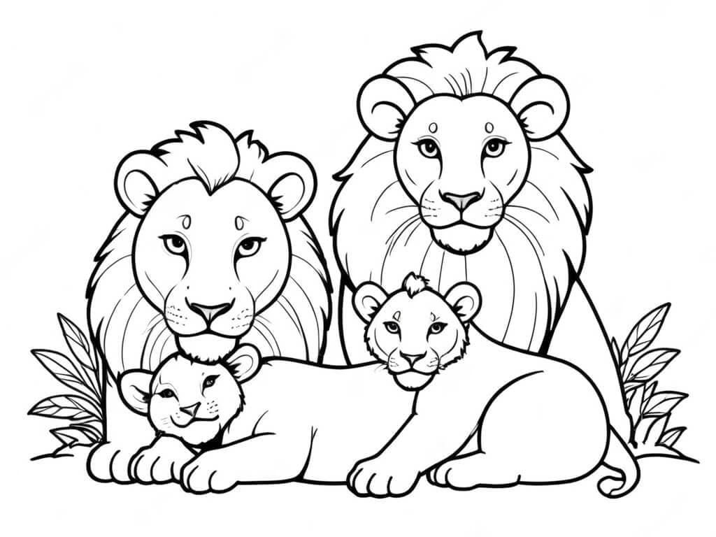 Famiglia di leoni da colorare