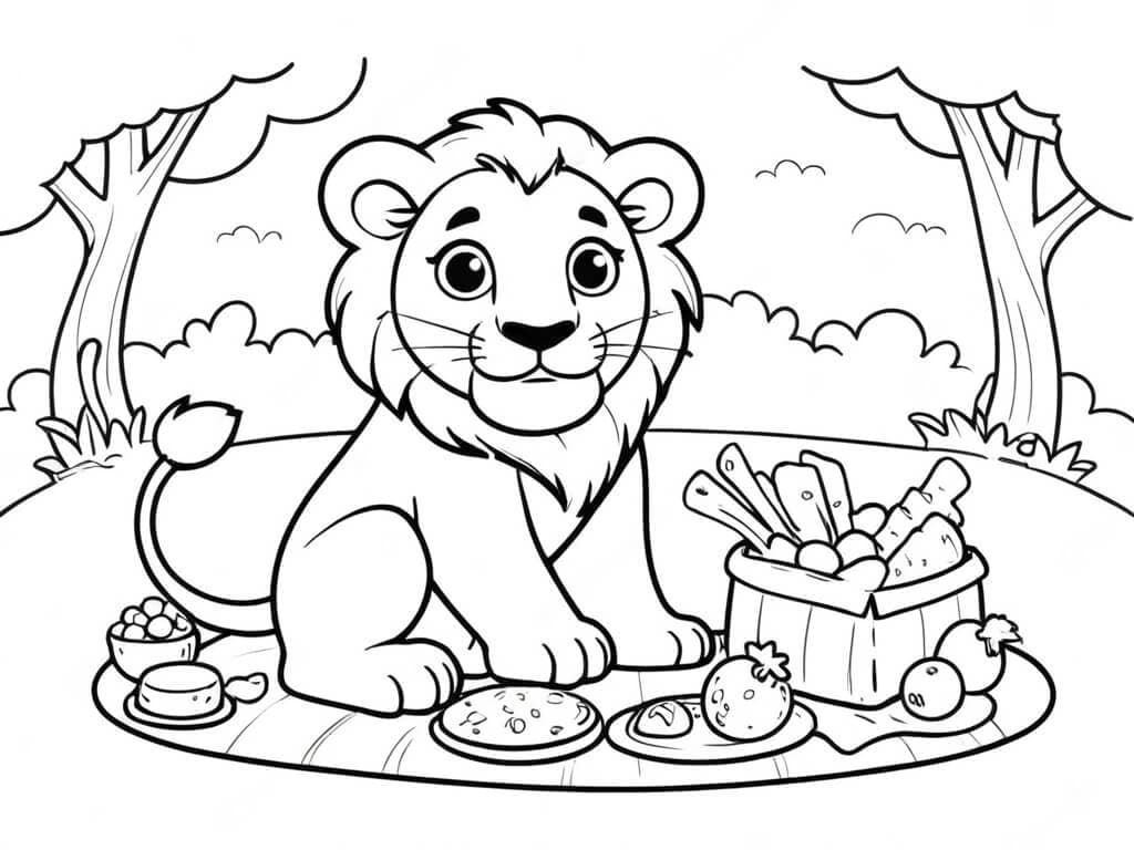 Leone al picnic da colorare