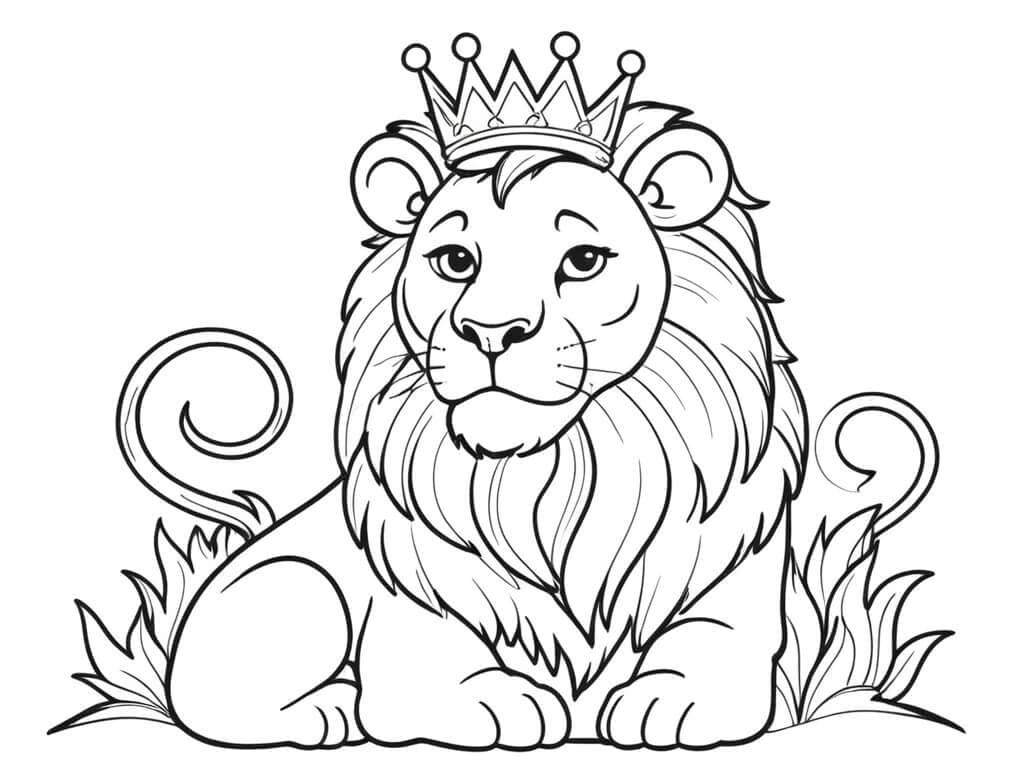 Leone con corona da colorare