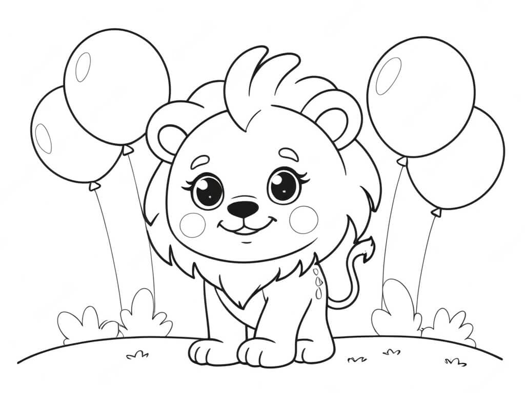 Leone con palloncini da colorare