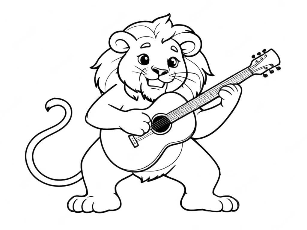 Leone suona la chitarra da colorare