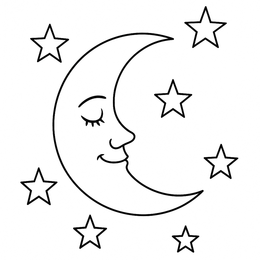 Luna con stelle da colorare