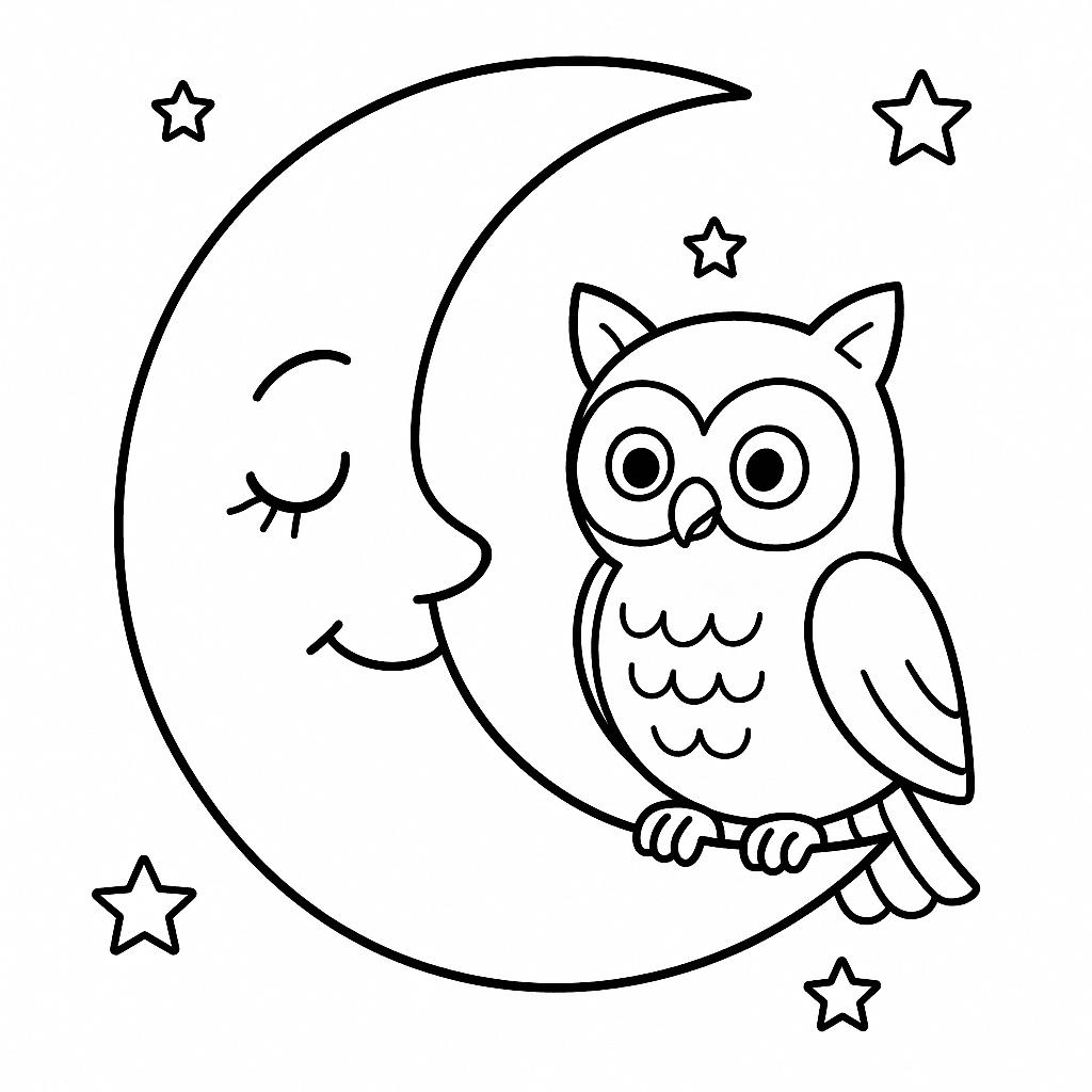 Luna con uccello da colorare