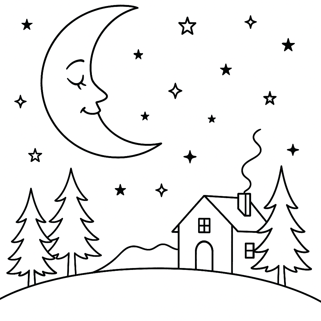 Luna nella notte da colorare