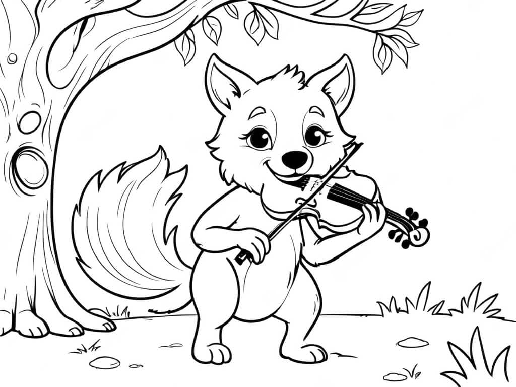 Lupo che suona il violino da colorare