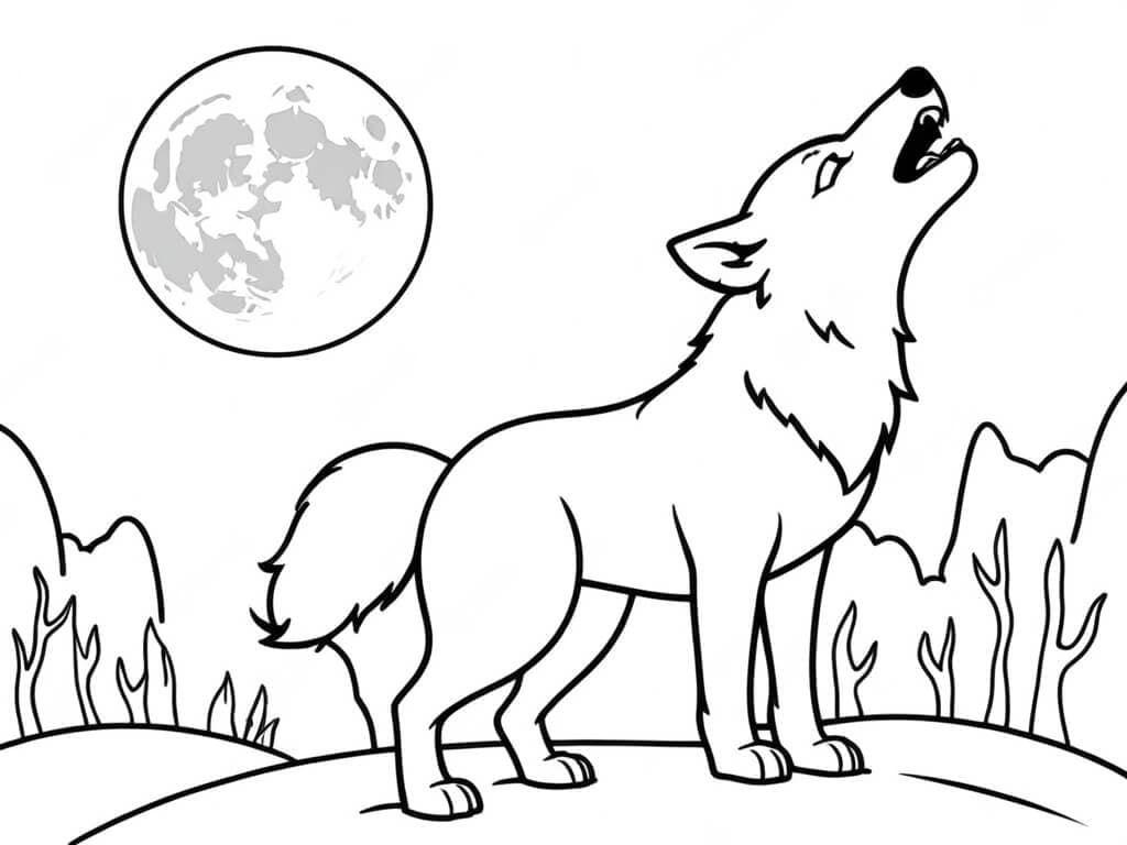 Lupo che ulula alla luna da colorare