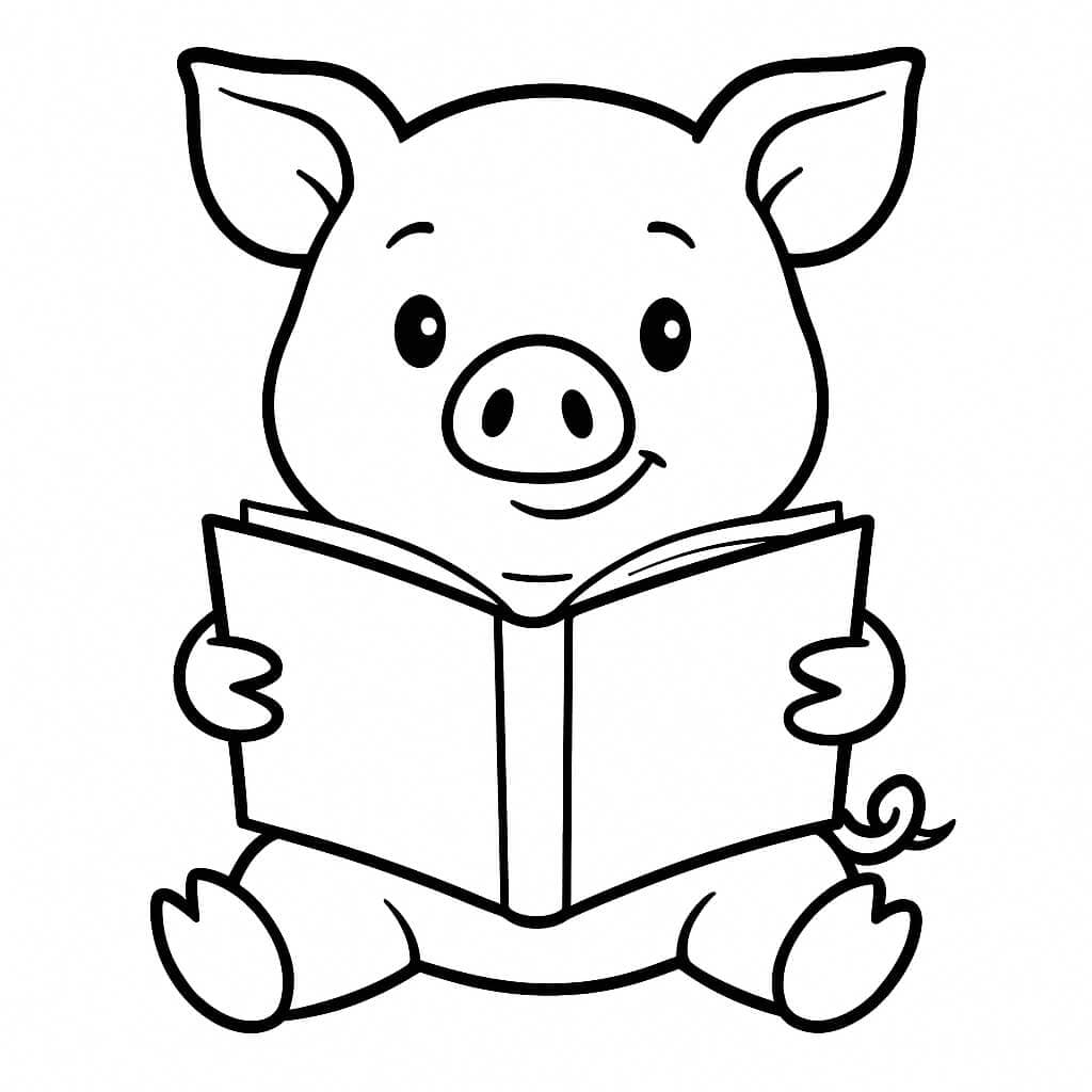 Maiale che legge un libro da colorare