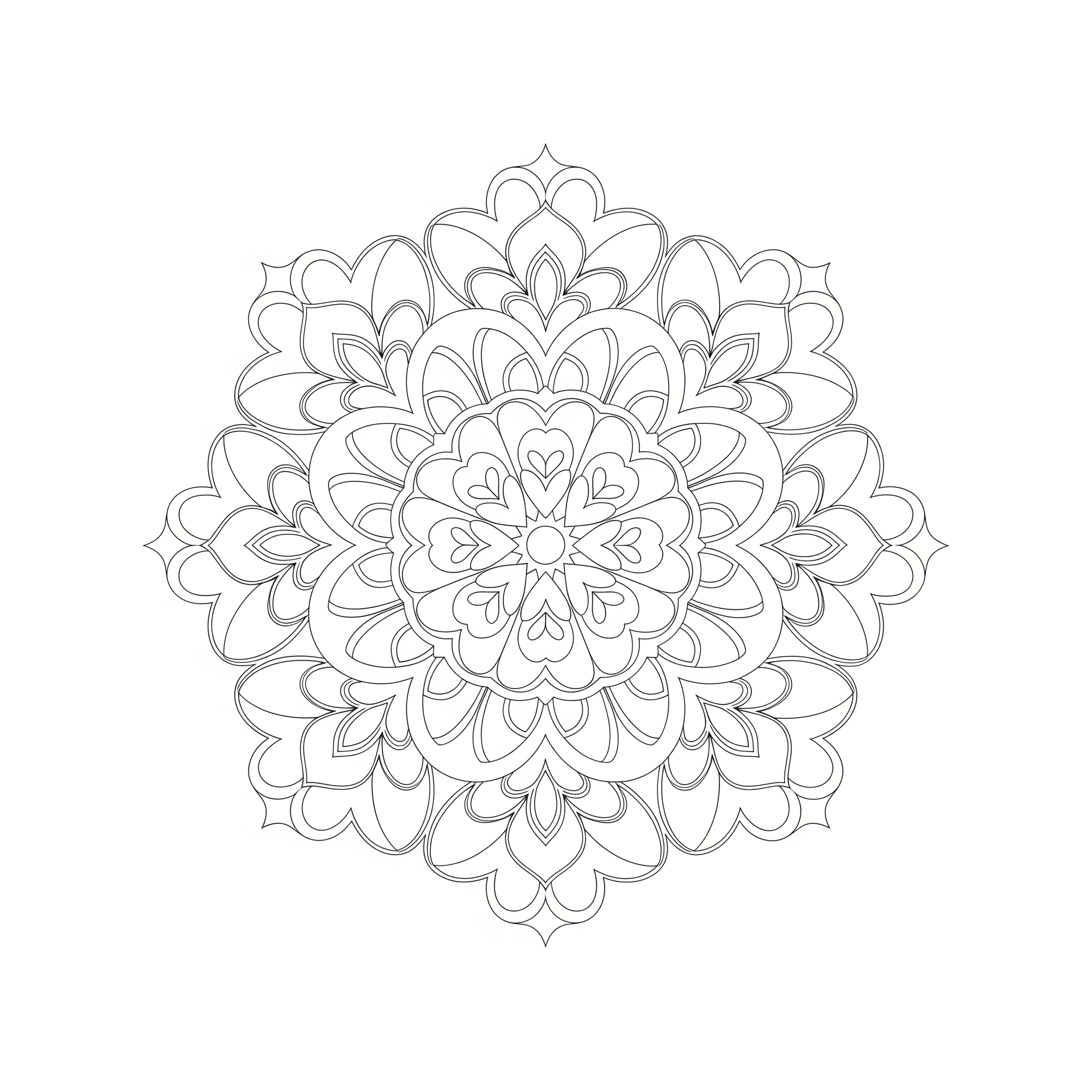 Mandala con cuori da colorare