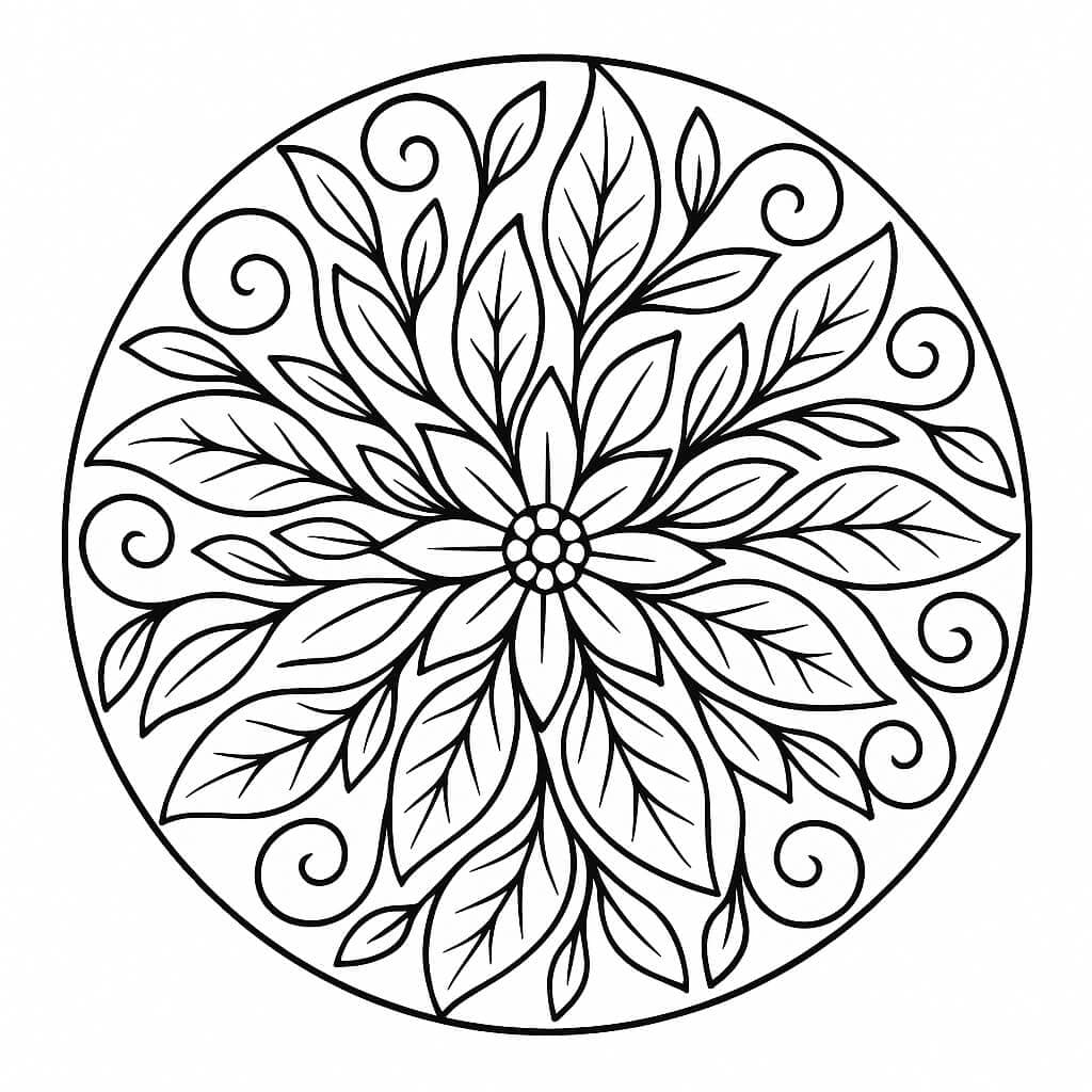 Mandala con foglie da colorare