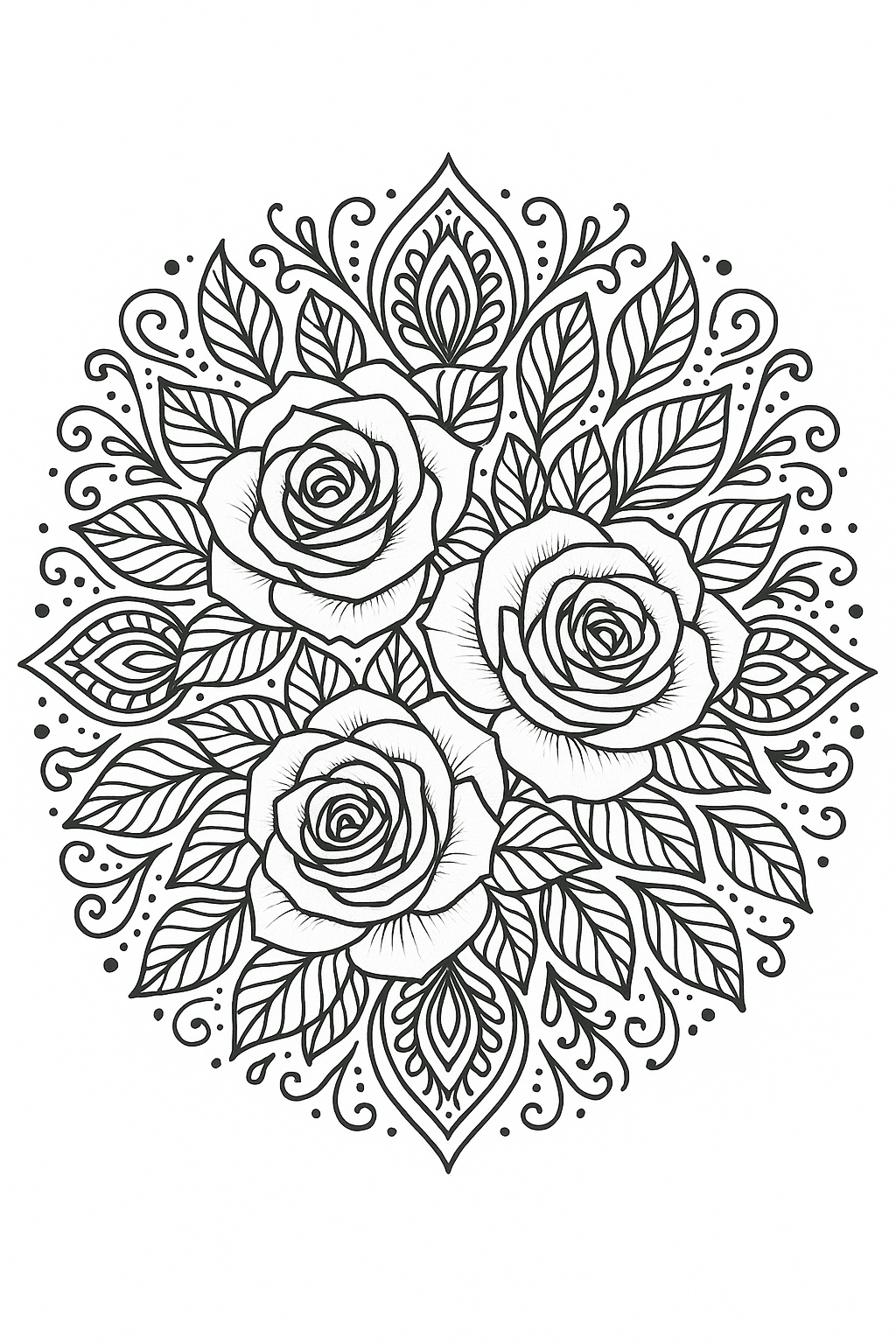 Mandala con rose da colorare