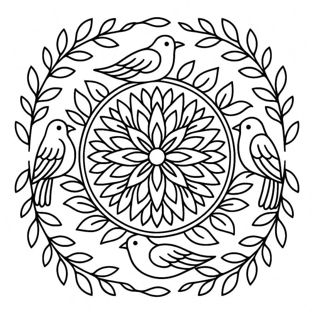 Mandala con uccelli da colorare