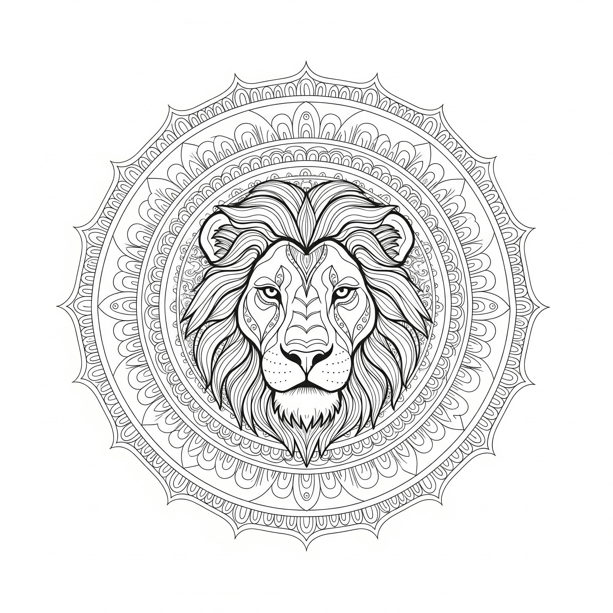 Mandala con volto di leone da colorare