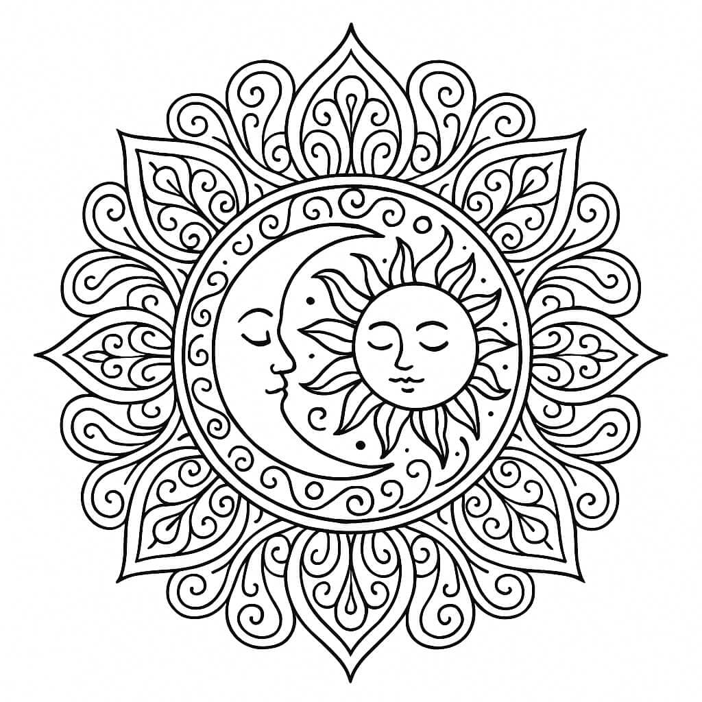 Mandala sole e luna da colorare