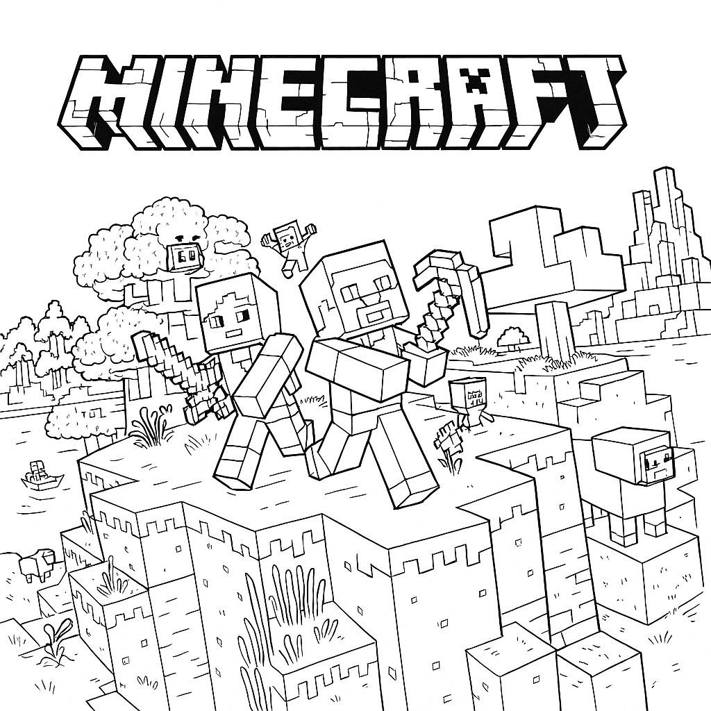 Minecraft Paesaggio da colorare