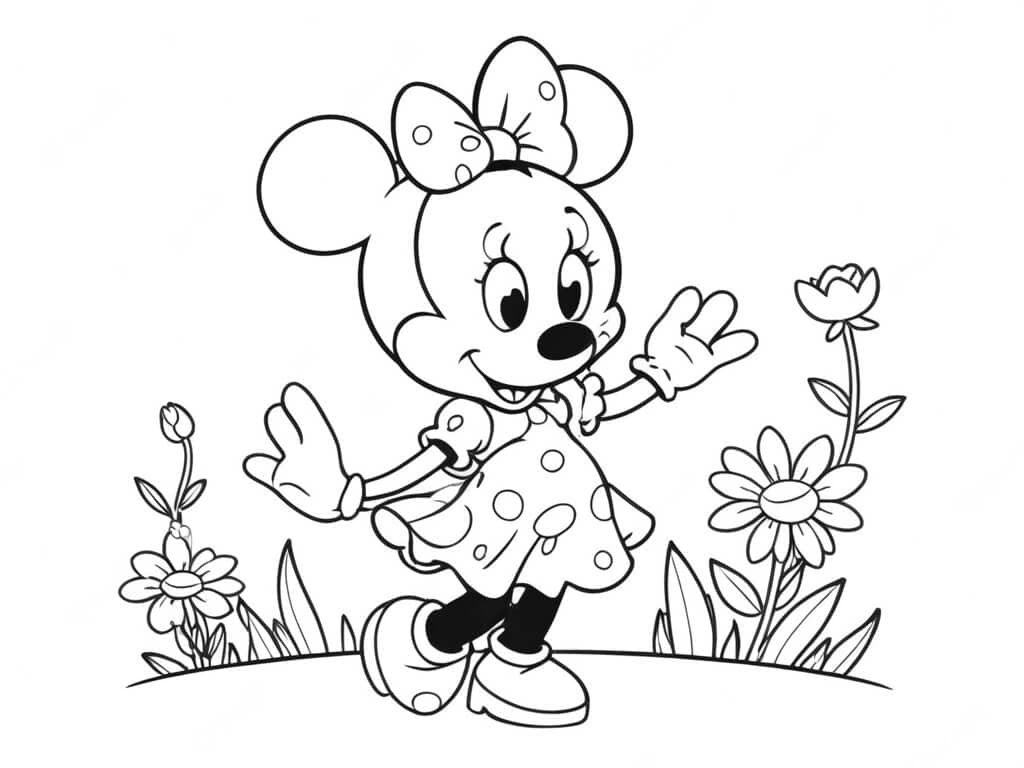 Minnie Mouse con fiori da colorare