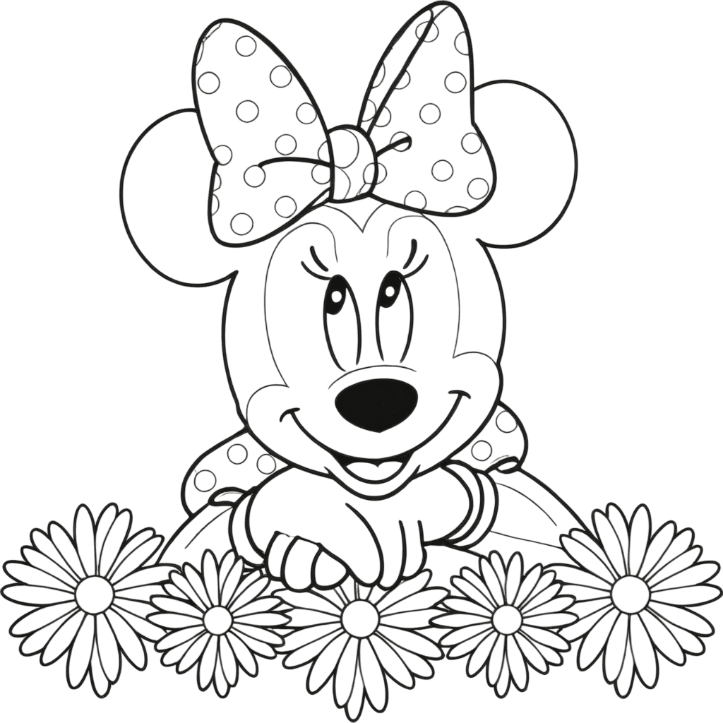 Minnie Mouse con rose da colorare