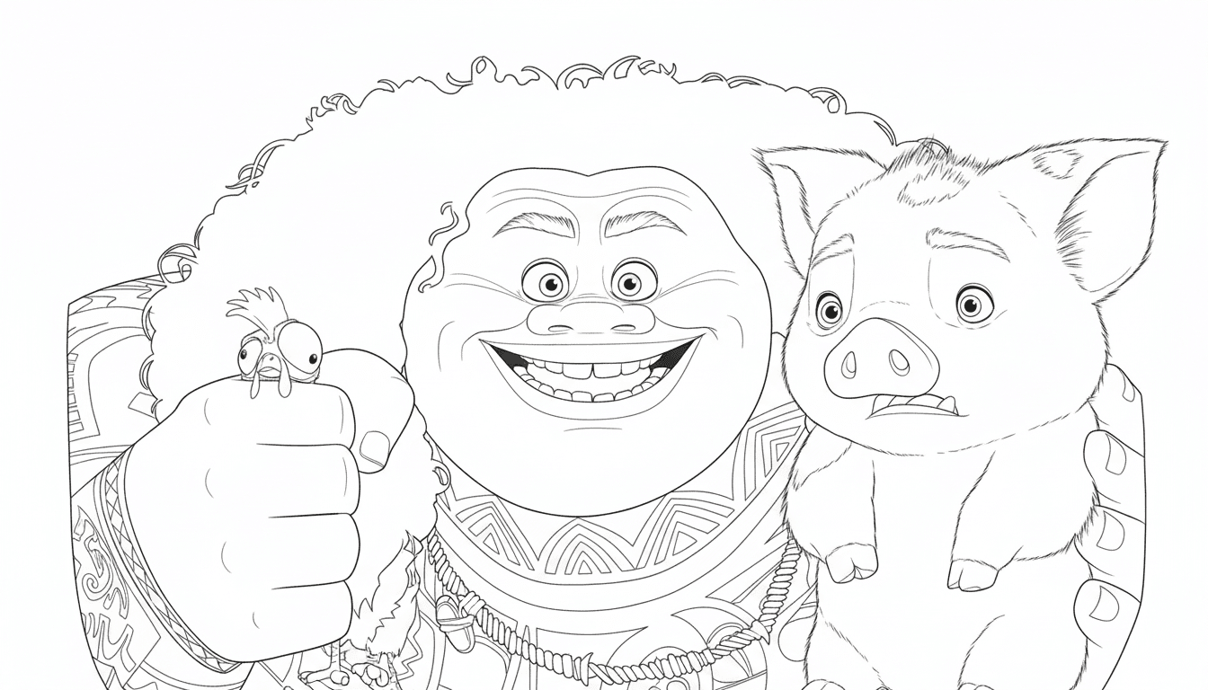Maui, Pua e Heihei da colorare