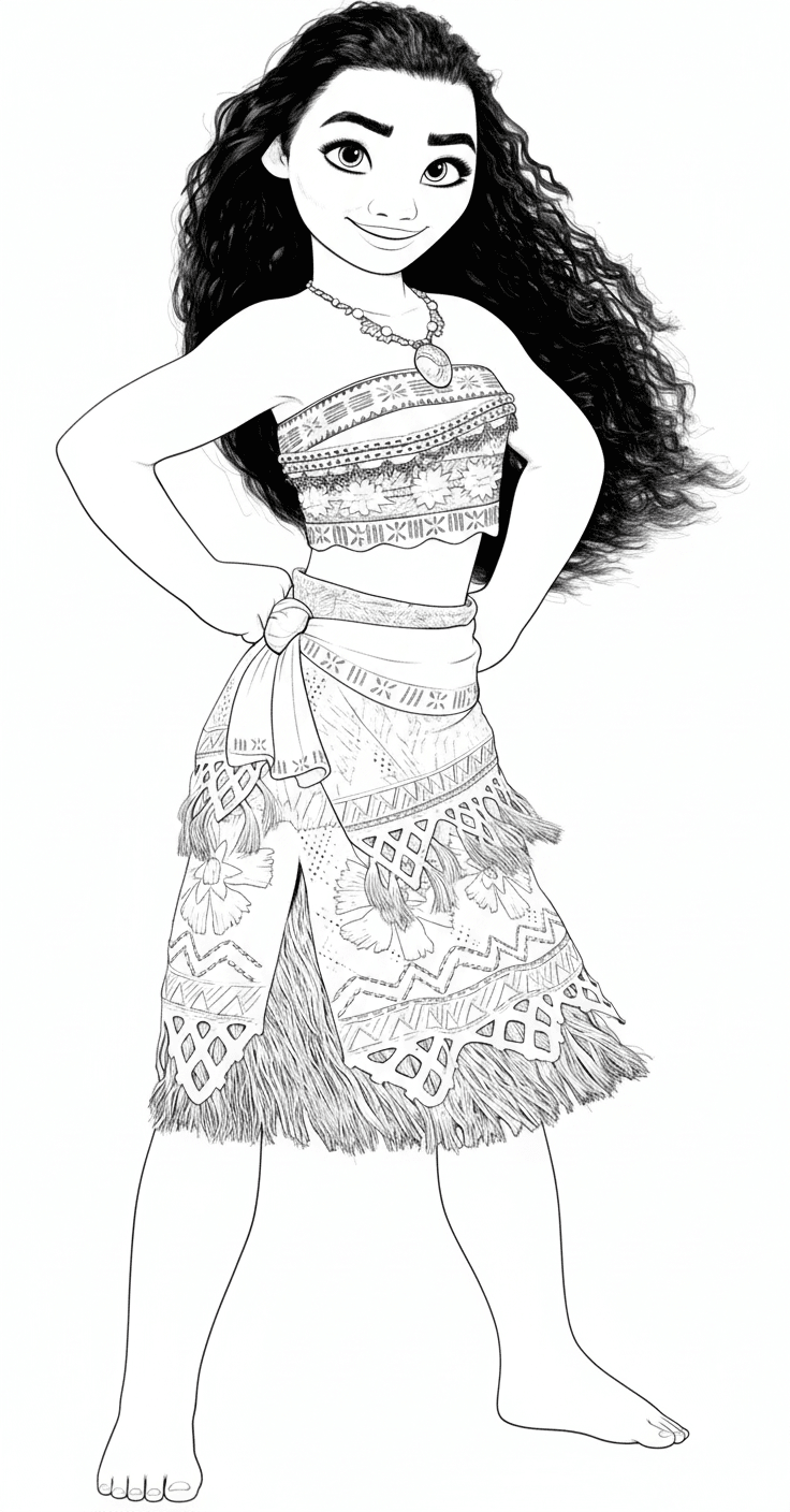 Moana con capelli neri da colorare