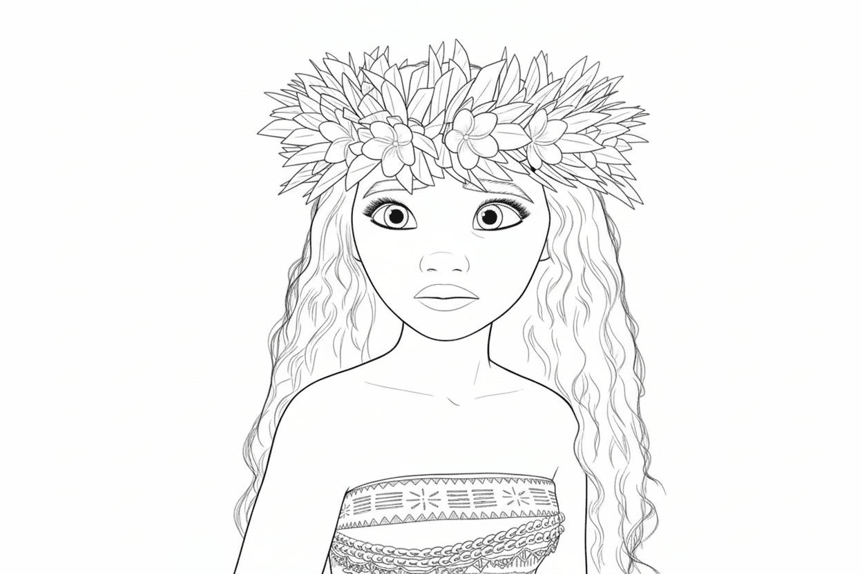 Moana con la corona da colorare