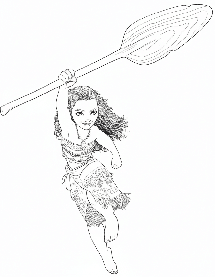 Moana con la pagaia da colorare