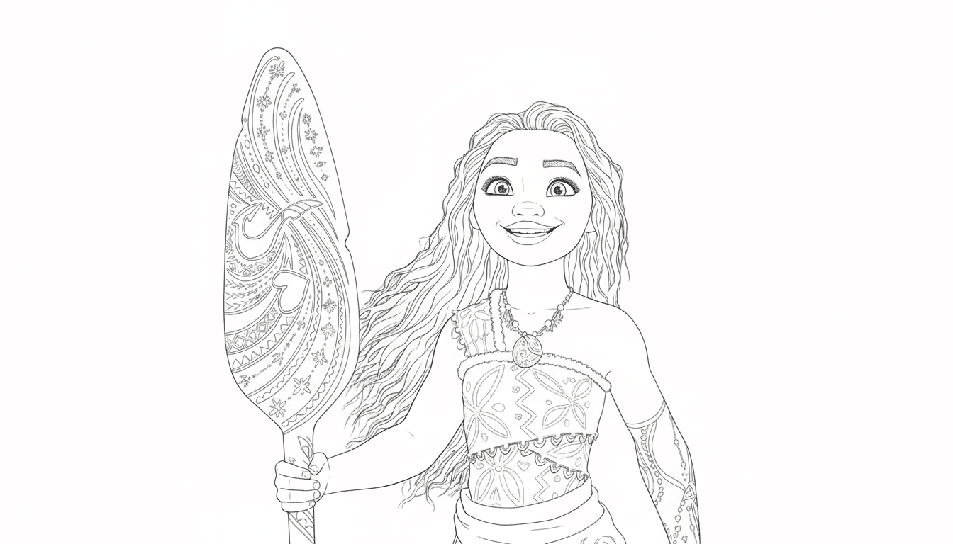 Moana con la pagaia magica da colorare