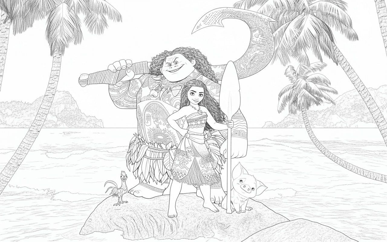 Moana e i suoi amici da colorare