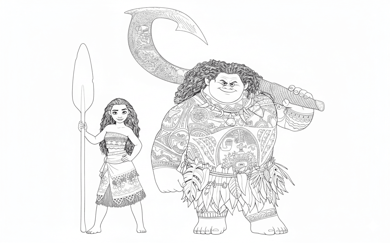 Moana e Maui da colorare