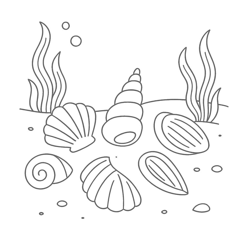 Conchiglie sul fondale marino da colorare