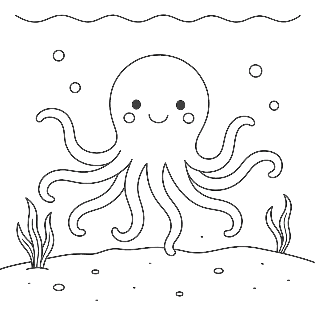 Polpo sul fondale marino da colorare