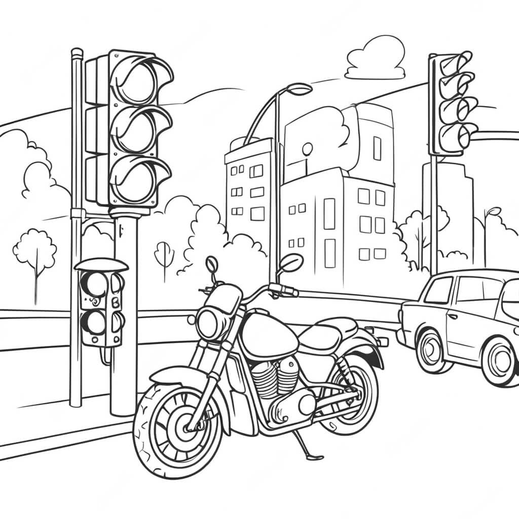 Moto in citta da colorare