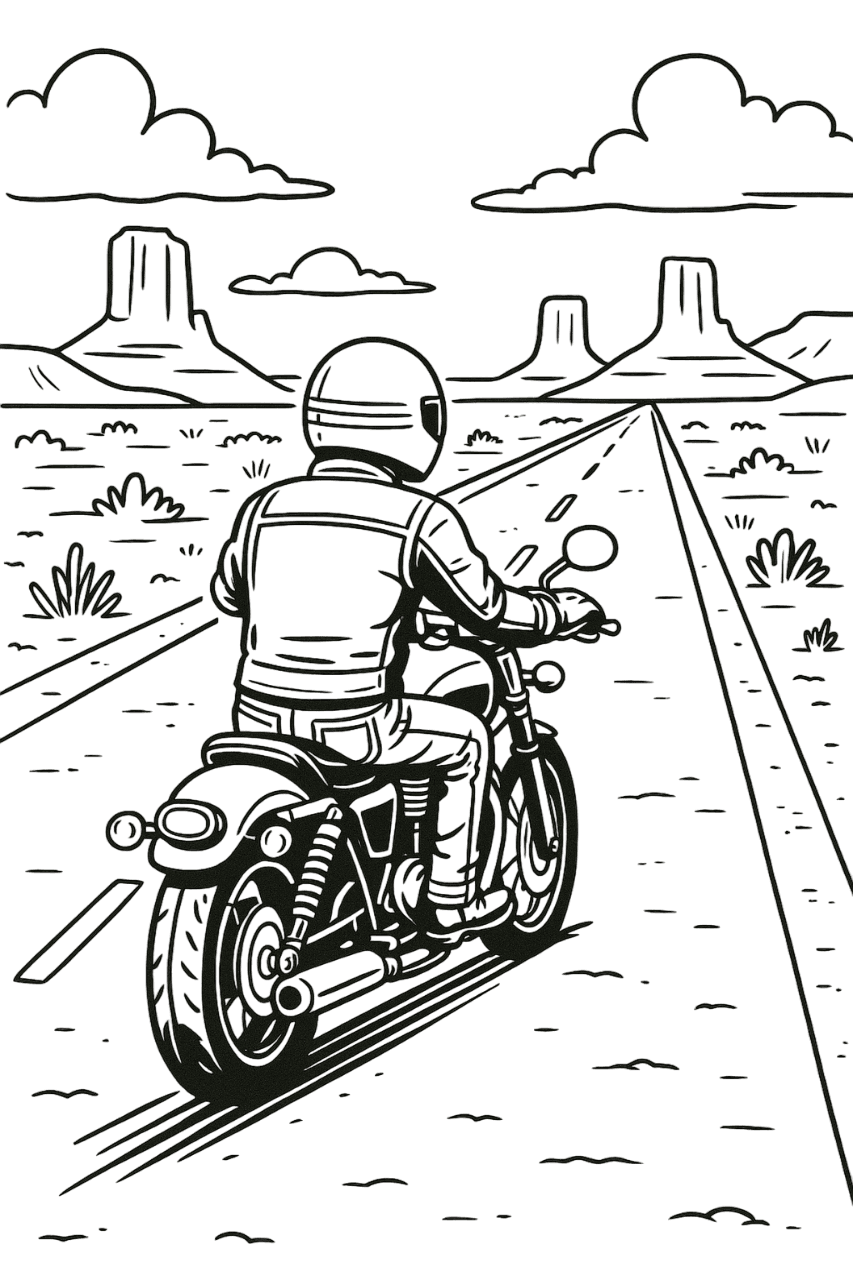 Moto nel deserto da colorare