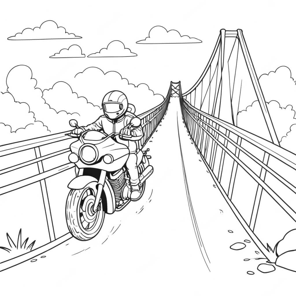 Moto sul ponte da colorare