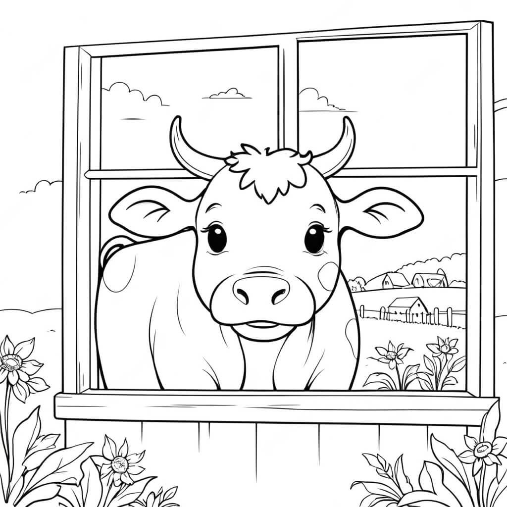 Mucca alla finestra da colorare