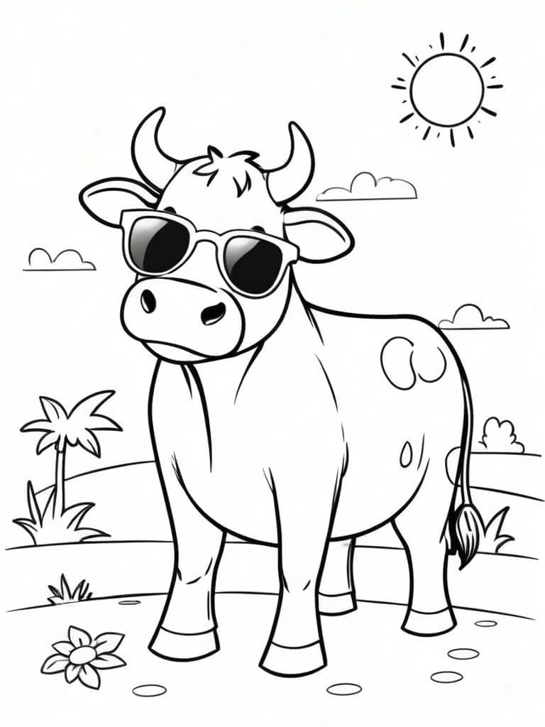 Mucca con occhiali da sole da colorare