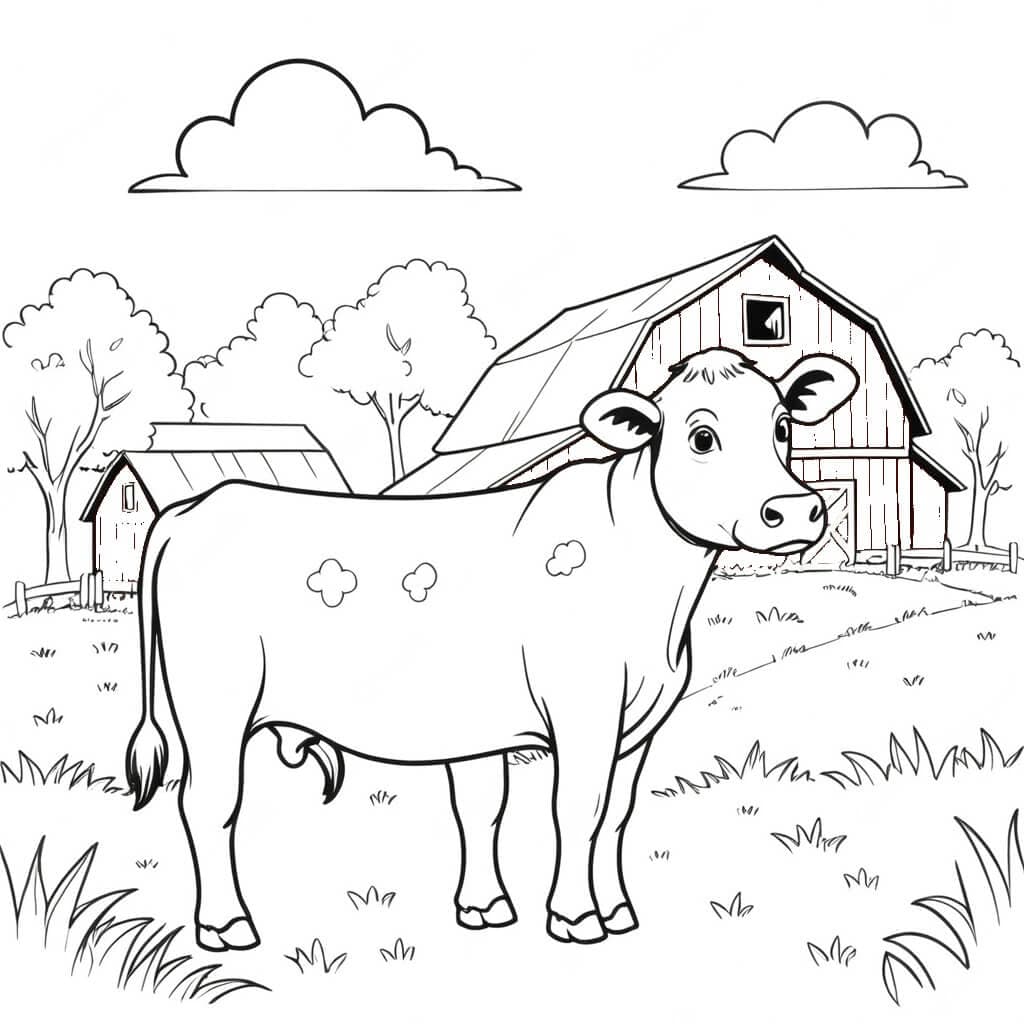 Mucca nella stalla da colorare