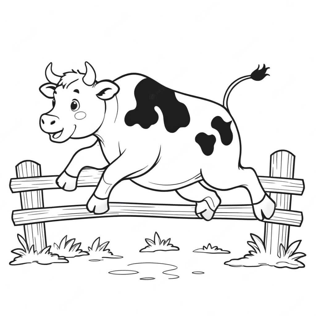 Mucca che salta la staccionata da colorare