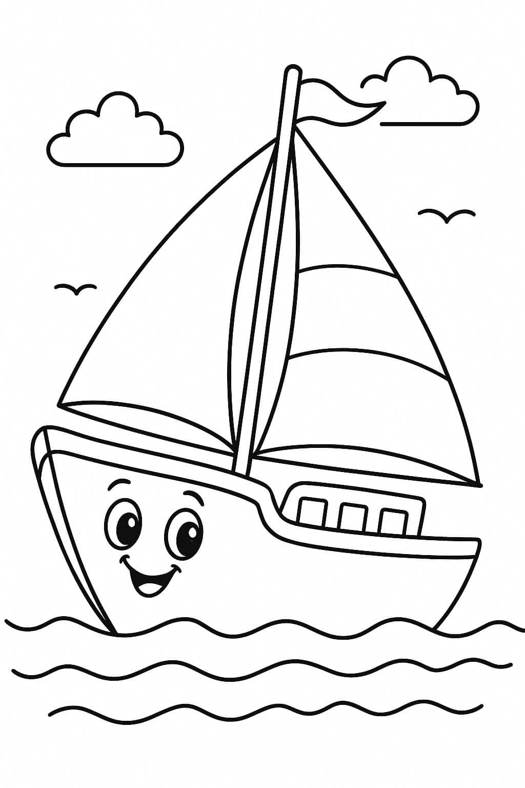 Barca a vela sorridente da colorare