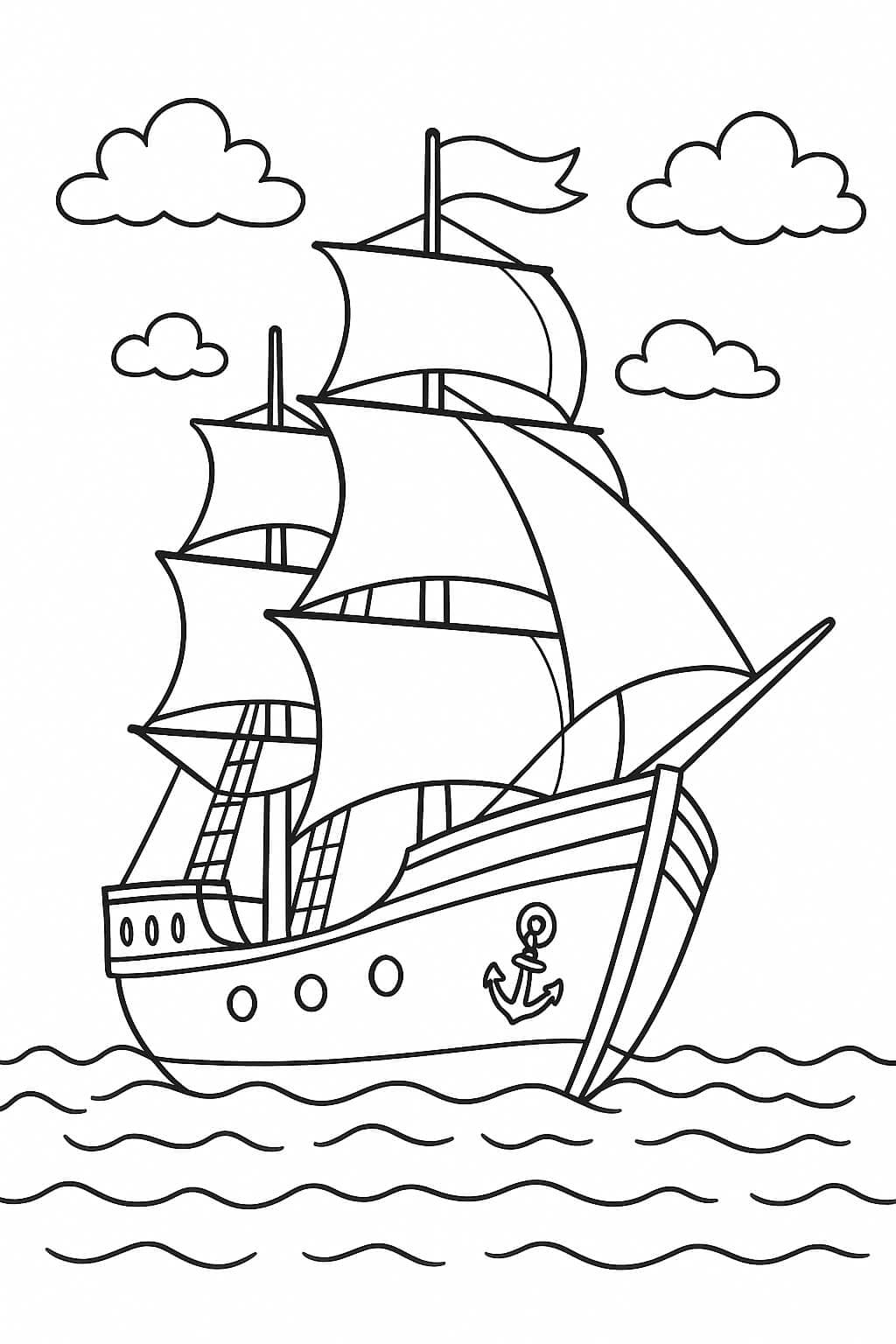 Nave con nuvole da colorare