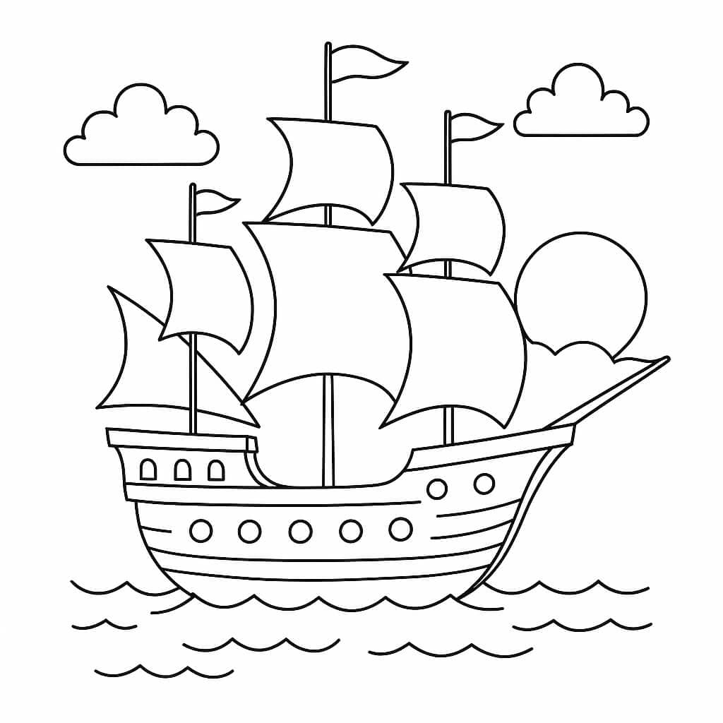 Nave con sole da colorare