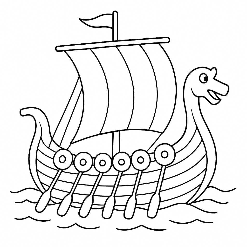 Nave vichinga con remi da colorare