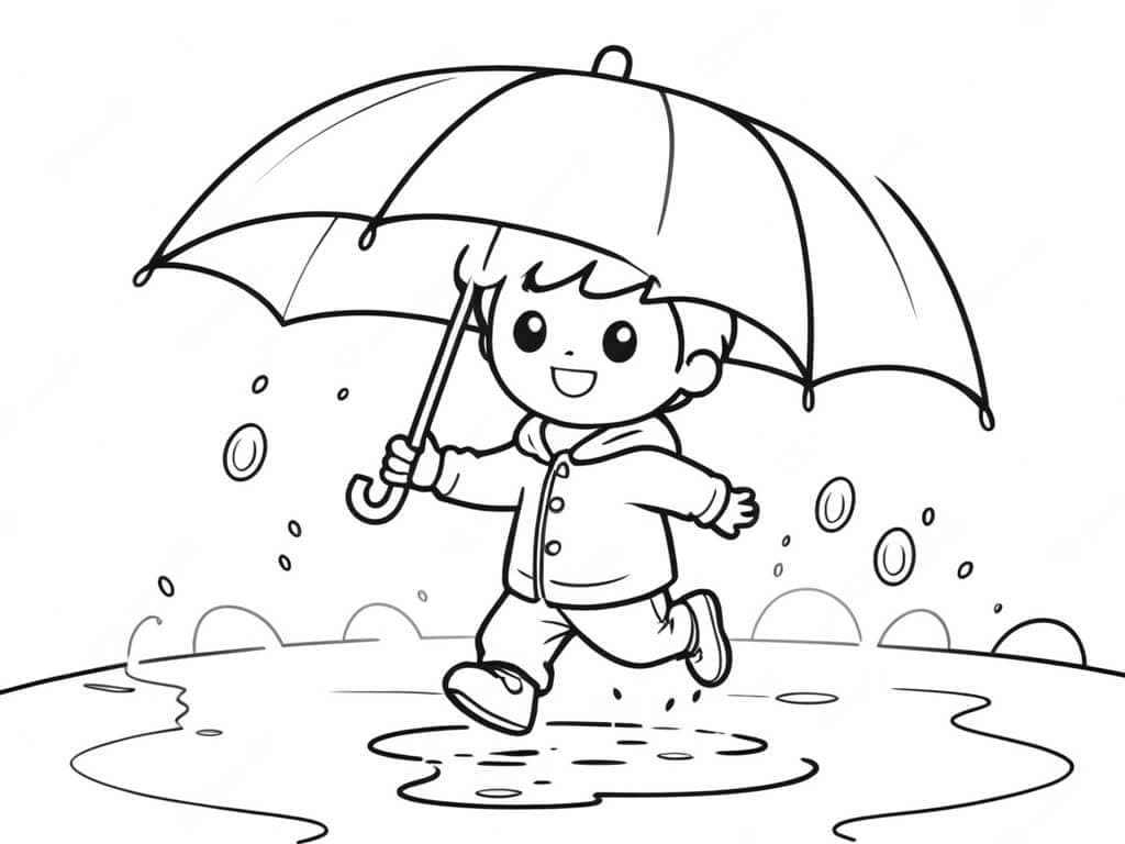 Bambino con ombrello da colorare
