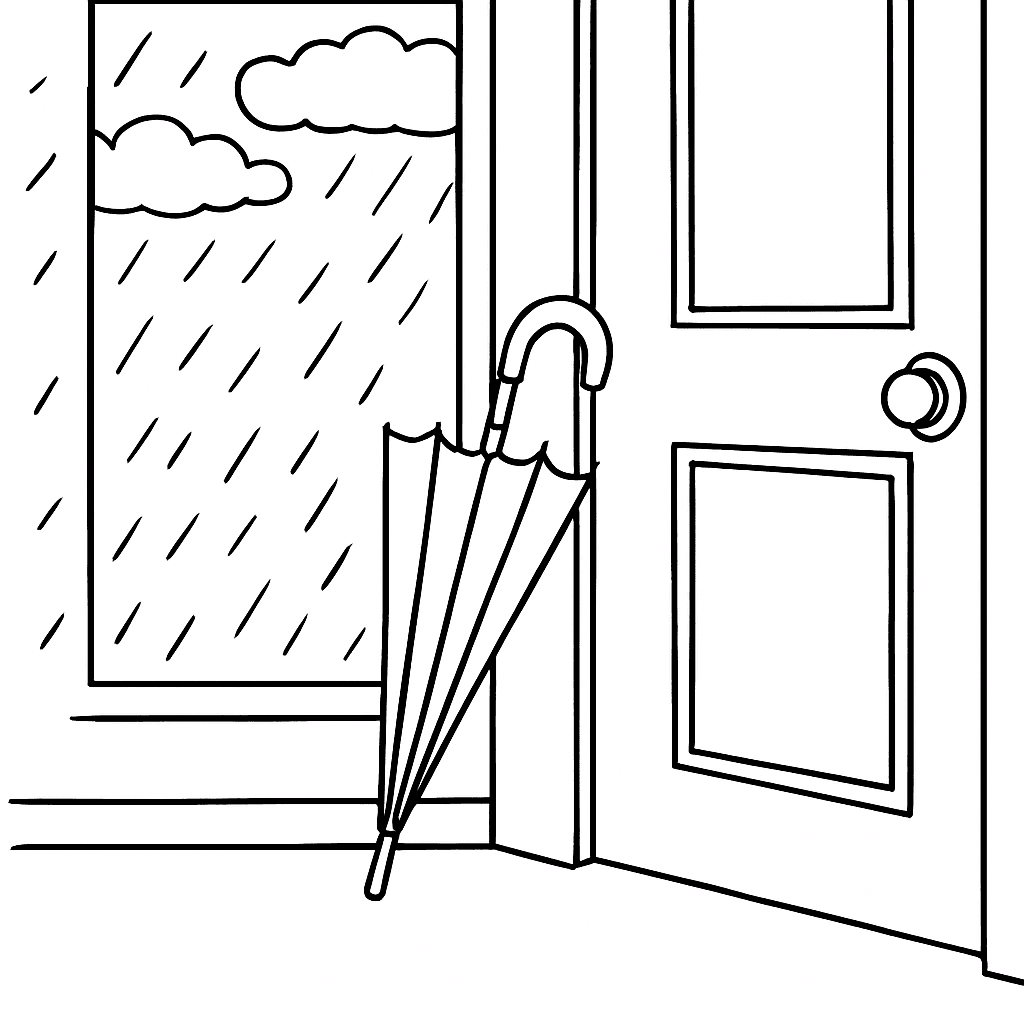 Ombrello alla porta di casa da colorare