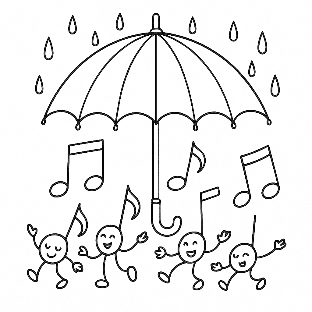 Ombrello con note musicali da colorare