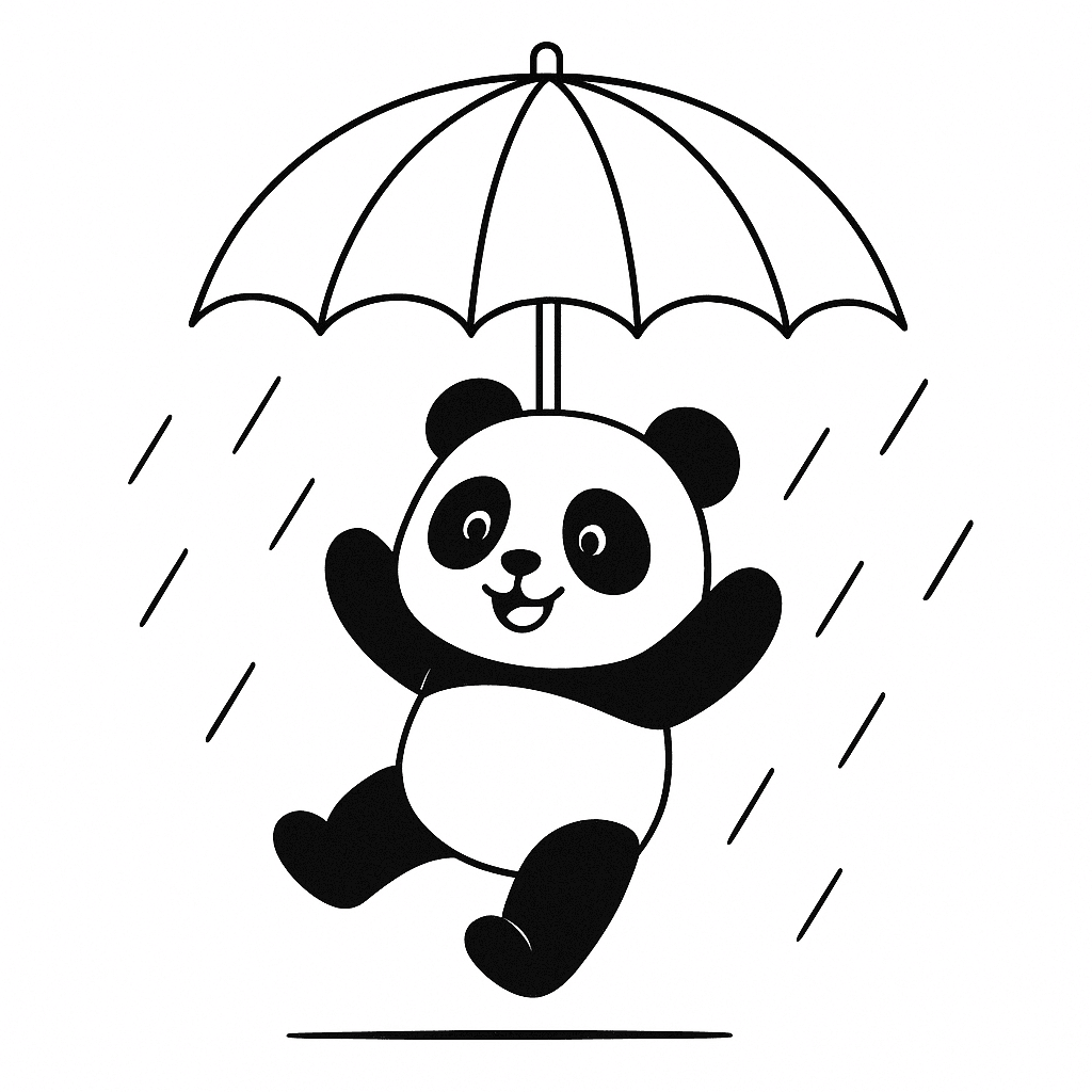 Panda con ombrello da colorare